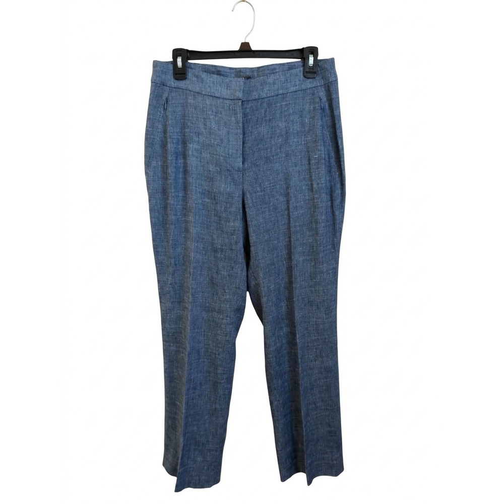 Elie Tahari Leena Cropped Linen Blend Straight Leg Pants Light Indigo 10 NWT